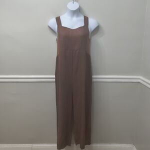 Made In Italy Joss Womens 100% Linen Jumpsuit Brown Lagenlook Minimalist Boho